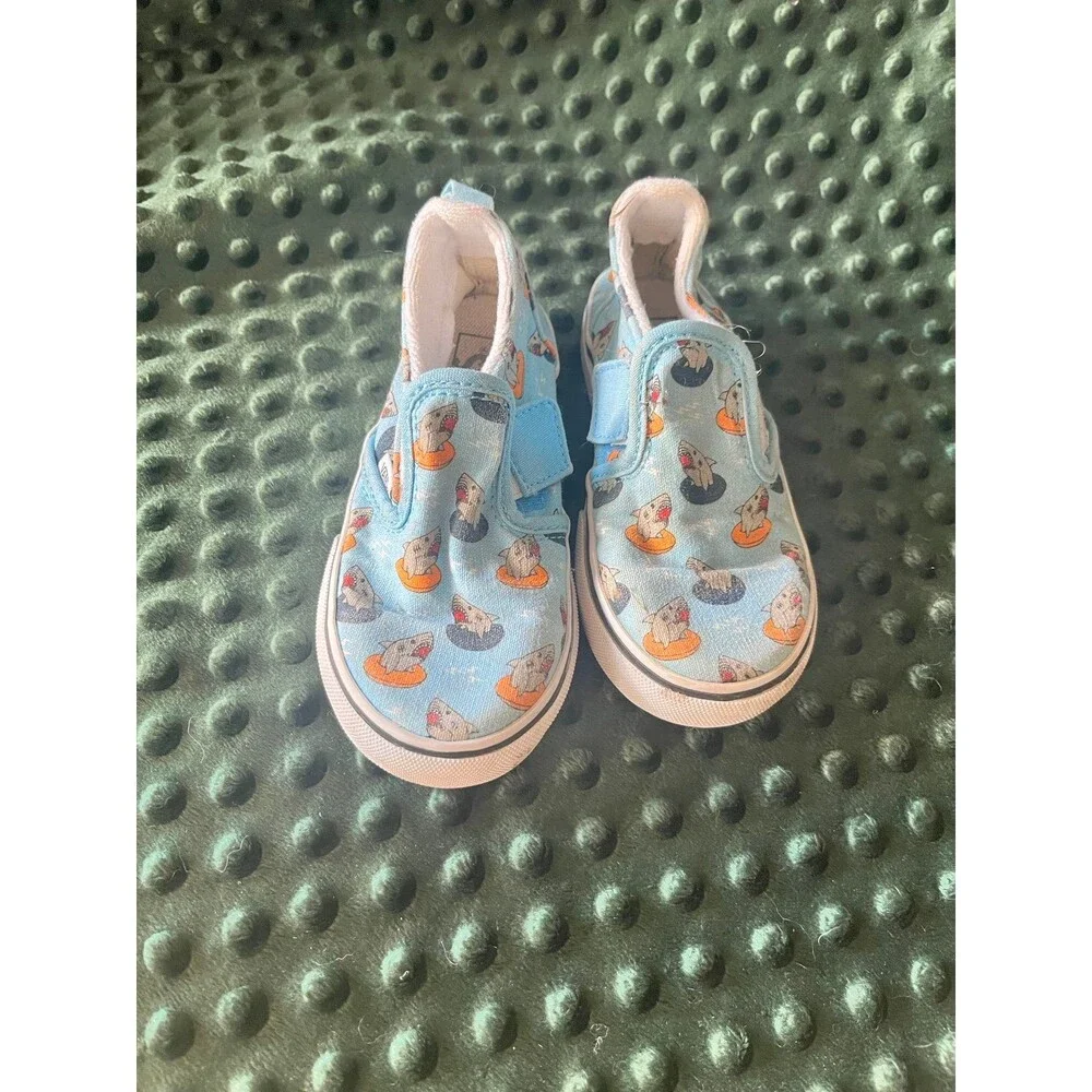 Vans blue shark size 9 little kid shoes
